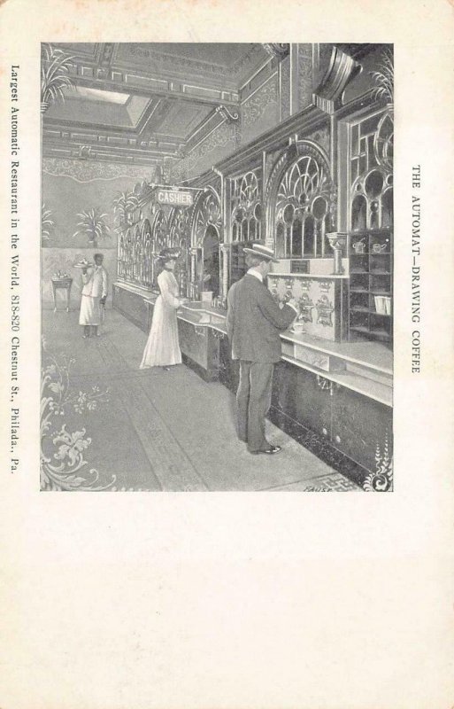 THE AUTOMAT DRAWING COFEE RESTAURANT PHILADELPHIA PENNSYLVANIA POSTCARD (c.1905) 