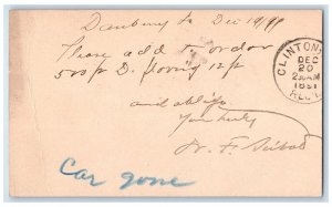 1891 Lumber Order Clinton Iowa IA Danbury Iowa IA Antique Posted Postal Card 