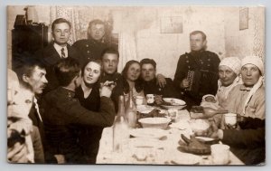 RPPC Handsome Soldiers Women Gathering WWI Era Family Baby Postcard V23