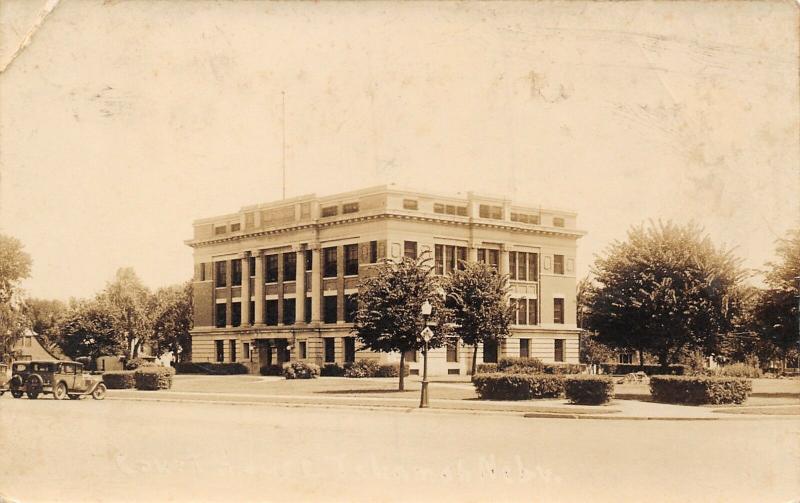 Tekamah Nebraska~Burt County Court House~1920s Cars~Real Photo Postcard~RPPC 