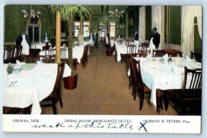 1910 Omaha Nebraska NE Postcard Dining Room Merchants Hotel Restaurant Interior