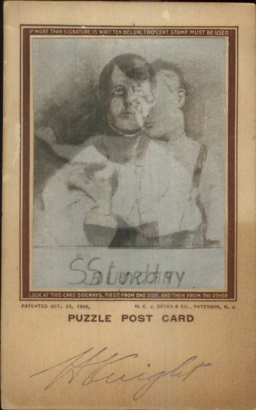 Puzzle Hologram Boy Saturday Fighting Sunday Church 1906 Postcard