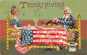 J17/ Uncle Sam Patriotic Postcard c1910 Thanksgiving Serving Turkey Table 184