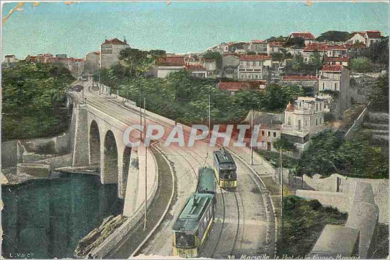 Old Postcard Marseille Bridge counterfeit money Tramway