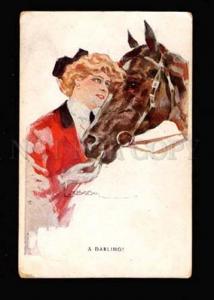 3012297 Darling HORSE & Lady RIDER by USABAL vintage PC