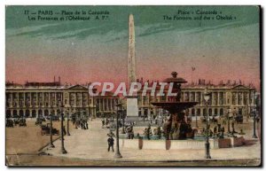 Old Postcard Paris Concorde Square fountains and obelisk