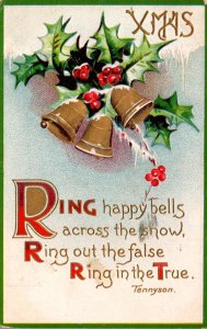 Christmas With Holly and Gold Bells 1911