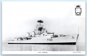 RPPC  British Royal Navy Ship H.M.S. GURKHA Frigate c1960s Badge Postcard