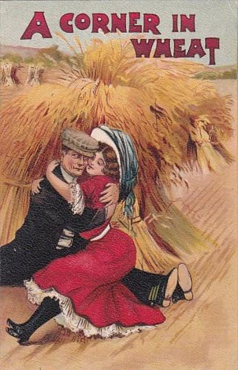 Romantic Couple Man and Woman Embracing A Corner In Wheat