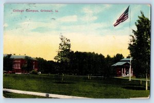 Grinnell Iowa IA Postcard Entrance To College Campus Building 1913 Antique