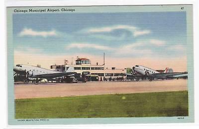 Municipal Airport Midway Plane Chicago Illinois linen postcard