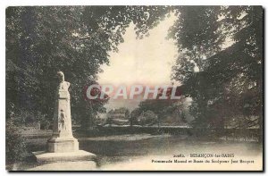 Old postcard Besancon baths Micaud Promenade and bust of sculptor Just Becquet