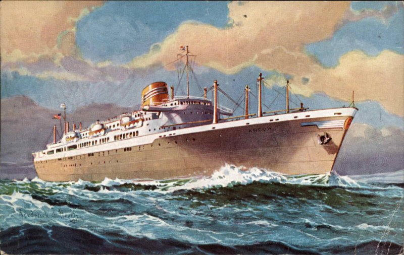 Panama Line Steamship SS ANCON Posted on High Seas USED Postcard