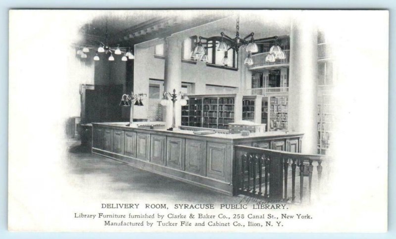 SYRACUSE PUBLIC LIBRARY, New York NY ~ Interior DELIVERY ROOM c1900s  Postcard