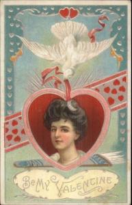 Valentine BeautifuL Woman & Dove c1910 Postcard