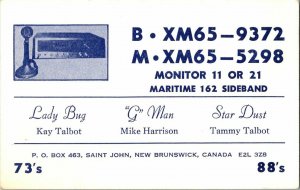 QSL Radio Card From Saint John New Brunswick Canada