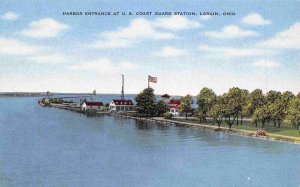 US Coast Guard Station Harbor Entrance Lorain Ohio 1940s linen postcard