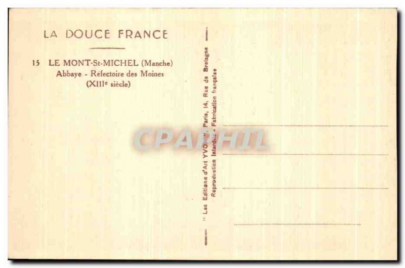 Old Postcard La Douce France Le Mont St Michel Abbey Refectory Des Moines