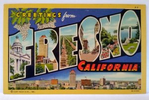 Greetings From Fresno California Large Letter Linen Postcard Unused Curt Teich