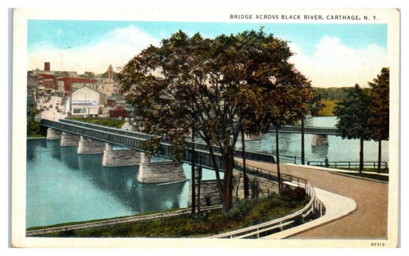 Bridge across Black River, Carthage, NY Postcard