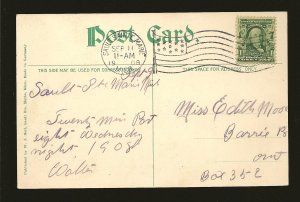 USA Postmark 1908 Sault Sainte Marie Mich Administration Building Postcard