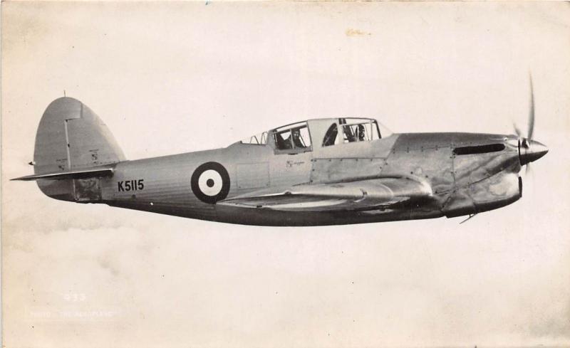 British England AIRPLANE RPPC c30-40s HAWKER HENLEY K5115 Prop 4 