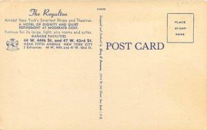 Auto Baumann 1940s Royalton Hotel New York City New York linen postcard 10923