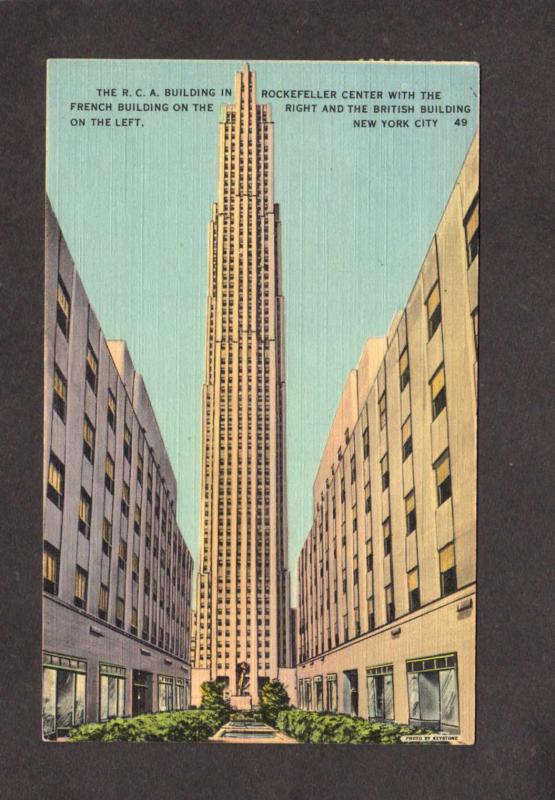 NY RCA Bldg Rockefeller Center French British NYC New York City Postcard