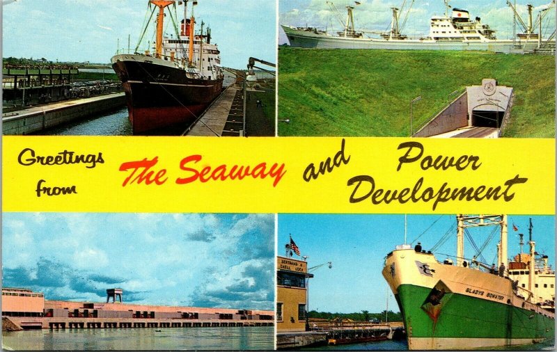 Vtg St Lawrence Seaway & Power Development Multi View Banner Greeting Postcard