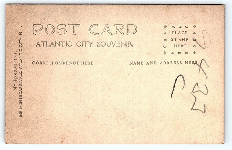 1907 ATLANTIC CITY SOUVENIR MYERS-COPE CO BUXOM LADY AZO RPPC POSTCARD P146