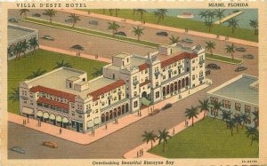 Miami Florida Villa D'este Hotel Birdseye 1959 Postcard roadside Teich 21-8049