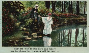 Vintage Postcard Lovers Couple Dating In The Lake Wild Flowers Sweet Romance