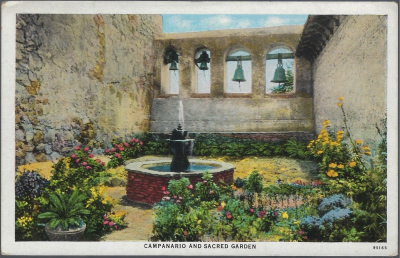 CAMPANARIO AND SACRED GARDEN SAN JUAN CAPISTRANO (WHITE EDGE BLUE INK ON BACK)