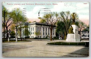 Lynn Mass Public Library And Soldiers Monument 1911 MA Postcard N21