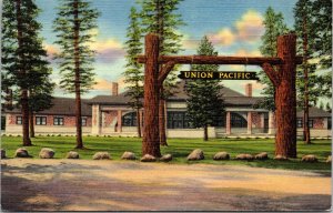 Union Pacific Depot West Yellowstone Montana Postcard UNP Linen