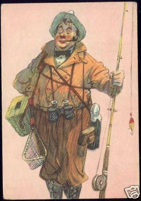 Russian Comic, Fisher, Casting Rod, Pipe, Field Glasses