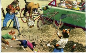 Mainzer - Road Work - Cat Postcard