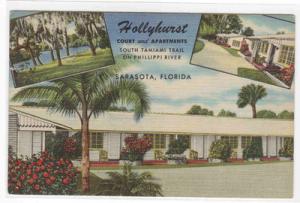 Hollyhurst Motel Sarasota Florida 1954 linen postcard