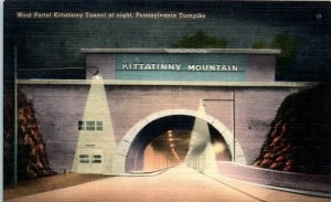 1940s West Portal Kittatinny Tunnel at Night Pennsylvania Turnpike Postcard