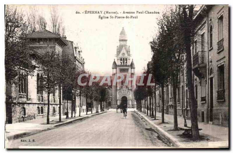 Old Postcard Epernay Avenue Paul Chandon Eglise St Pierre St Paul