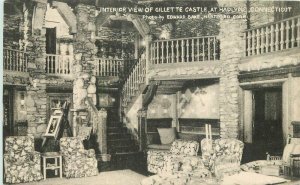 Hadlyme Connecticut 1920s Postcard Gillette Castle Interior Collotype 21-8727