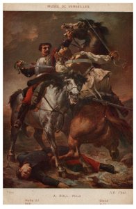 Vintage Musée de Versailles Horses Battle Scene Art Postcard by A. Roll