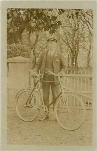 Man with Bike, RPPC