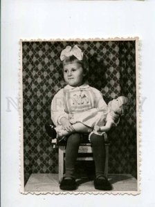 3058032 Charming Girl w/ Huge DOLL old REAL PHOTO