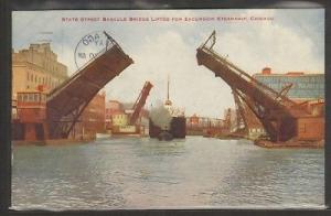 Steamer Bascule Bridge Chicago Illinois 1912 postcard