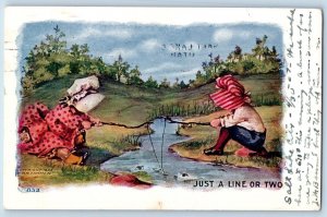 Tammen Artist Signed Postcard Just A Line Of Two Children Fishing Embossed 1907