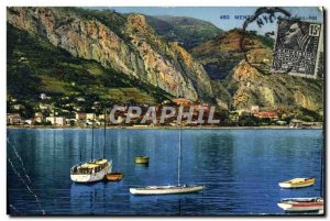 Old Postcard Menton Garavan View Boat