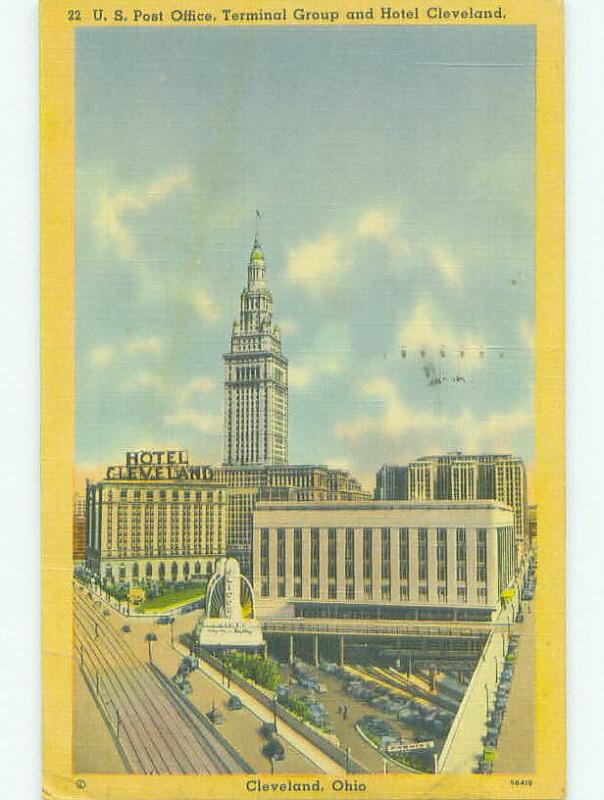 Linen POST OFFICE & CLEVELAND HOTEL Cleveland Ohio OH HQ3416