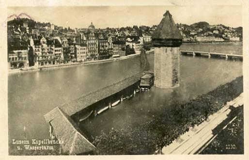 Switzerland - Luzern, Kapellbrucke u. Wassersturm (Water Tower)  *RPPC