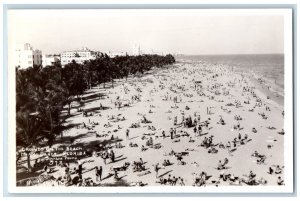 c1930s Crowds On The Beach Hotel Simpson Miami Florida FL RPPC Photo Postcard